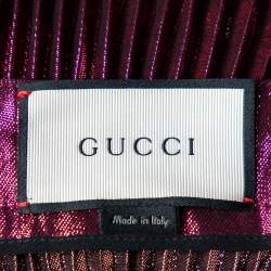 Pre Owned Gucci Magenta Lame Silk Plisse Midi Skirt S