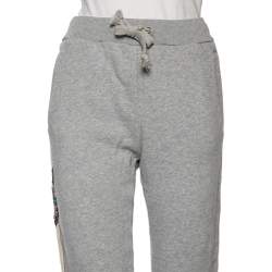 Pre Owned Gucci Grey Cotton Knit Stripe Trimmed Mystic Cat Appliqué Joggers XS
