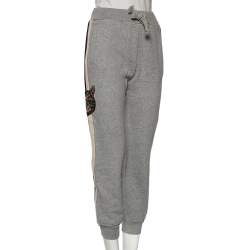 Pre Owned Gucci Grey Cotton Knit Stripe Trimmed Mystic Cat Appliqué Joggers XS