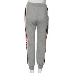 Pre Owned Gucci Grey Cotton Knit Stripe Trimmed Mystic Cat Appliqué Joggers XS