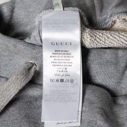 Pre Owned Gucci Grey Cotton Knit Stripe Trimmed Mystic Cat Appliqué Joggers XS