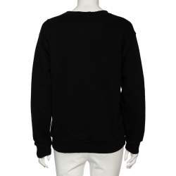 Pre Owned Gucci Black Printed Cotton Distressed Detailed Crew Neck Sweatshirt XS