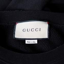 Pre Owned Gucci Black Printed Cotton Distressed Detailed Crew Neck Sweatshirt XS