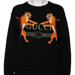 Pre Owned Gucci Black Printed Cotton Distressed Detailed Crew Neck Sweatshirt XS