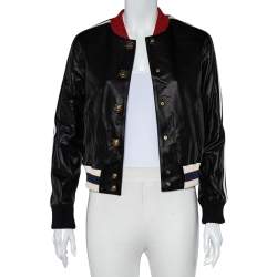 Pre Owned Gucci Black Leather Hollywood Embroidered Bomber Jacket S