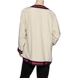 Pre Owned Gucci Cream Silk Web Stripe Button Front Cardigan L