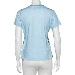 Pre Owned تي شيرت غوتشي وركر أزرق مطبوع بأكمام قصيرة مقاس صغير - سمول