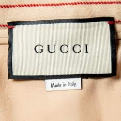 Pre Owned Gucci Cream Striped Wool Horsebit Detail Midi Skirt S