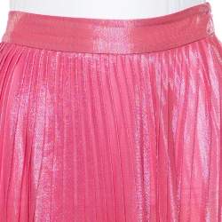 Pre Owned Gucci Pink Iridescent Lamé Pleated Midi Skirt M