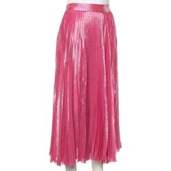 Pre Owned Gucci Pink Iridescent Lamé Pleated Midi Skirt M