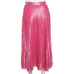 Pre Owned Gucci Pink Iridescent Lamé Pleated Midi Skirt M