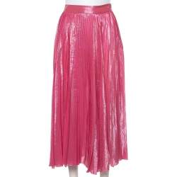 Pre Owned Gucci Pink Iridescent Lamé Pleated Midi Skirt M