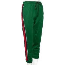 Pre Owned Gucci Green Jersey Side Stripe Detail Technical Joggers L