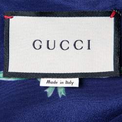 Pre Owned Gucci Blue Rose Print Silk Bow Detail Midi Dress S