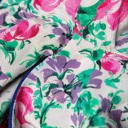 Pre Owned Gucci Blue Rose Print Silk Bow Detail Midi Dress S