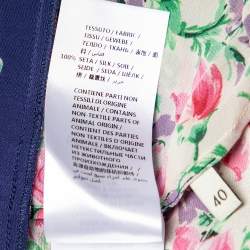 Pre Owned Gucci Blue Rose Print Silk Bow Detail Midi Dress S