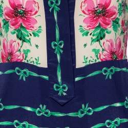 Pre Owned Gucci Blue Rose Print Silk Bow Detail Midi Dress S