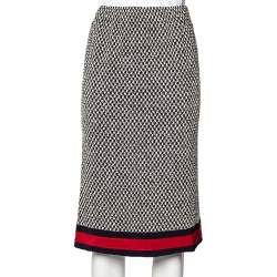 Pre Owned Gucci Black Tweed Web Trim Knee Length Skirt S