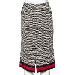 Pre Owned Gucci Black Tweed Web Trim Knee Length Skirt S