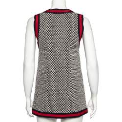 Pre Owned Gucci Monochrome Tweed Contrast Stripe Trim Sleeveless Vest S