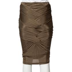 Pre Owned Gucci Brown Jersey Ruched Detail Fitted Skirt S