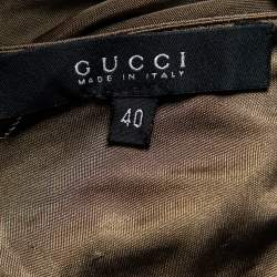 Pre Owned Gucci Brown Jersey Ruched Detail Fitted Skirt S
