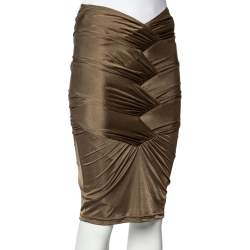 Pre Owned Gucci Brown Jersey Ruched Detail Fitted Skirt S
