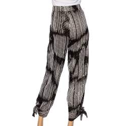 Pre Owned Gucci Monochrome & Lurex Polka Dotted Silk Pants M