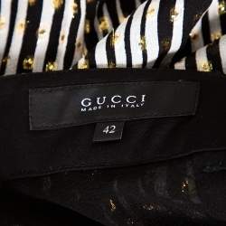 Pre Owned Gucci Monochrome & Lurex Polka Dotted Silk Pants M