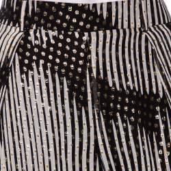 Pre Owned Gucci Monochrome & Lurex Polka Dotted Silk Pants M
