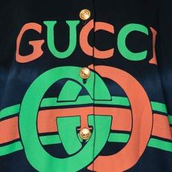 Pre Owned Gucci Navy Blue Ombre Logo Printed Cotton Oversized Button Front Cardigan S