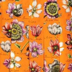 Pre Owned Gucci Orange Floral Printed Silk Pleated Midi Skirt S