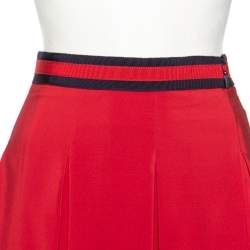 Pre Owned Gucci Red Silk Web Stripe Detailed Pleated Short Skirt S