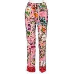 Pre Owned Gucci Pink Floral Snake Printed Silk Drawstring Waist Detailed Pants S