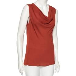 Pre Owned Gucci Burnt Orange Silk Sleeveless Draped Top M