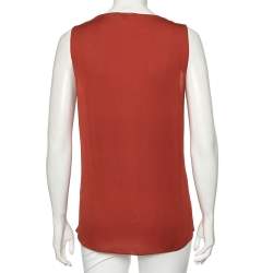Pre Owned Gucci Burnt Orange Silk Sleeveless Draped Top M