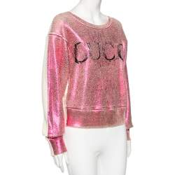 Pre Owned Gucci Cream Crackled Print Cotton Blind for Love Sweatshirt S