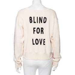 Pre Owned Gucci Cream Crackled Print Cotton Blind for Love Sweatshirt S