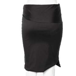 Pre Owned Gucci Black Cotton Waist Tie Detail Knee Length Skirt S