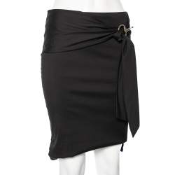 Pre Owned Gucci Black Cotton Waist Tie Detail Knee Length Skirt S