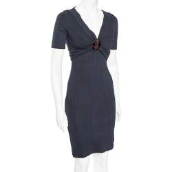 Pre Owned Gucci Navy Blue Knit Empire Waist Mini Dress XS