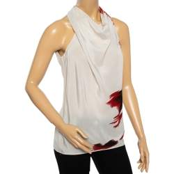 مملوكة مسبقًا توب غوتشي حرير مطبوع متعدد الألوان بدون أكمام بظهر مفتوح مقاس صغير - سمول