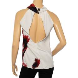 مملوكة مسبقًا توب غوتشي حرير مطبوع متعدد الألوان بدون أكمام بظهر مفتوح مقاس صغير - سمول