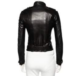 Pre Owned Gucci Black Leather Belted Jacket S