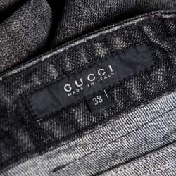 Pre Owned Gucci Grey Washed Denim Buckled Waist Detail Jeans S