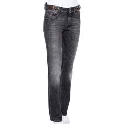 Pre Owned Gucci Grey Washed Denim Buckled Waist Detail Jeans S