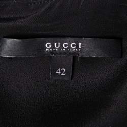 Pre Owned Gucci Black Striped Wool & Linen V-Neck Belted Dress M