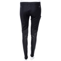 Pre Owned Gucci Black Wool & Leather Zipped Hem Detail Slim Fit Pants M