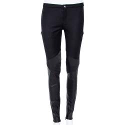 Pre Owned Gucci Black Wool & Leather Zipped Hem Detail Slim Fit Pants M
