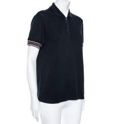Pre Owned Gucci Black Cotton Pique Web Stripe Trimmed Polo T-Shirt XL